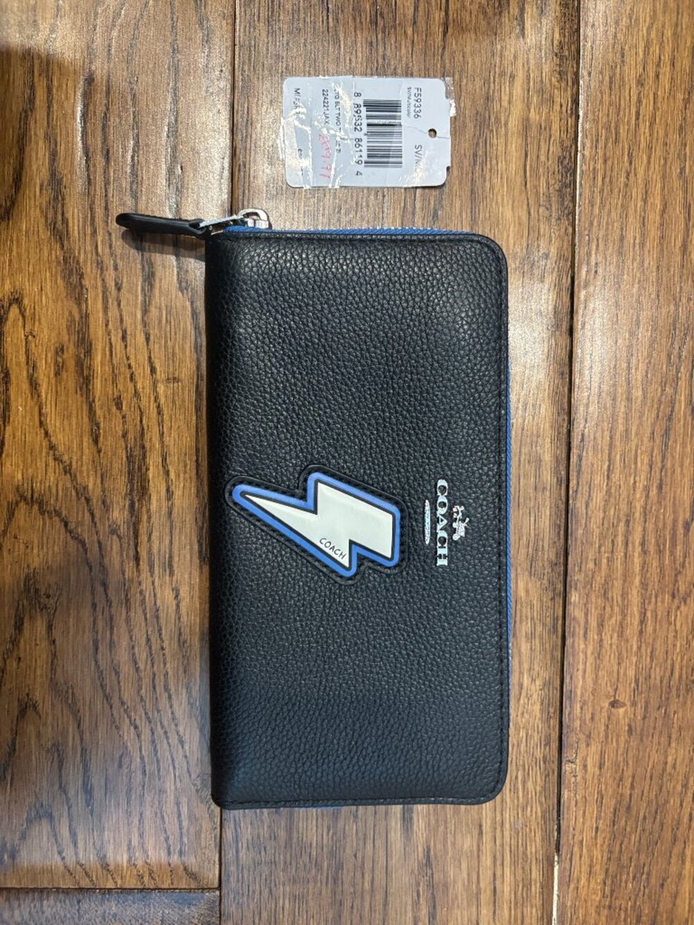 Brand New Authentic Coach leather wallet (black, lightning bolt design)